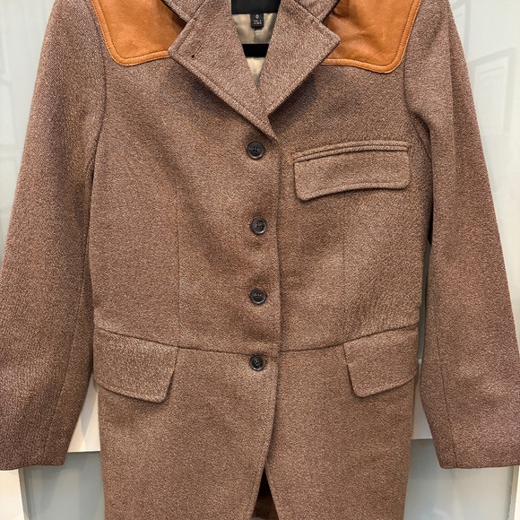 0 XS Brown Banana Republic Tweed Long Blazer with Faux Leather Detail - Picture 1 of 4